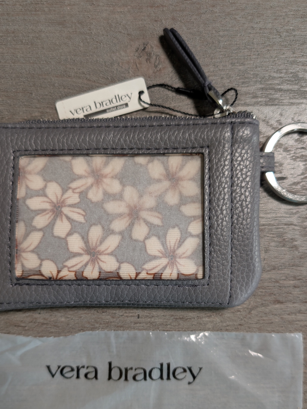 Vera Bradley Gray Floral ID Wristlet Keychain